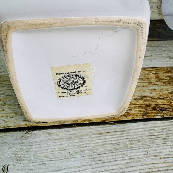 Vintage EUROPEAN COFFEEHOUSE White Gold Letters Ceramic Airtight 8.5"T Canister - Picture 9 of 16
